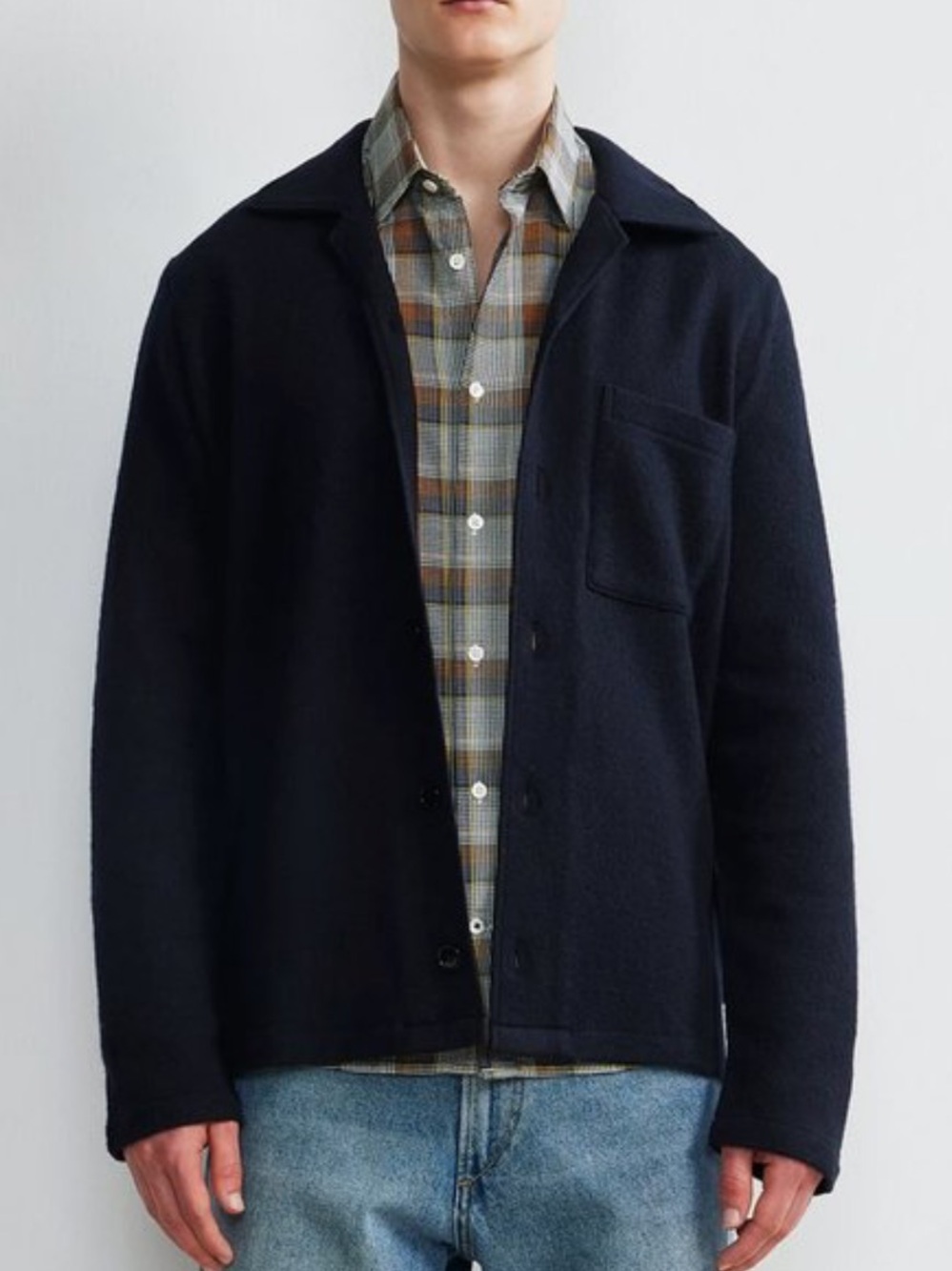 NN07 Miyagi Shirt Jacket Over Shirt Navy Boiled Wool